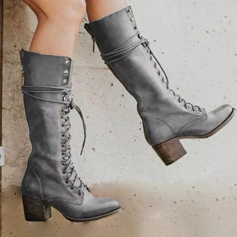 Jean | Cozy Lace-Up Knee High Boots with Block Heel