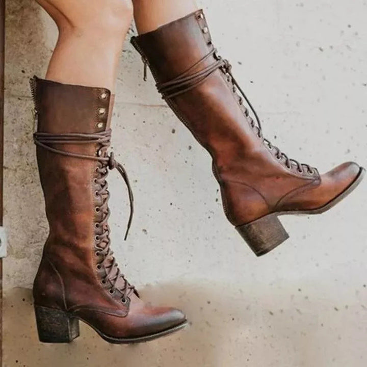 Jean | Cozy Lace-Up Knee High Boots with Block Heel