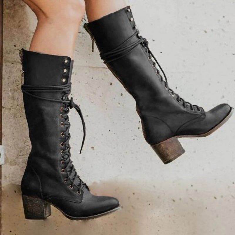 Jean | Cozy Lace-Up Knee High Boots with Block Heel
