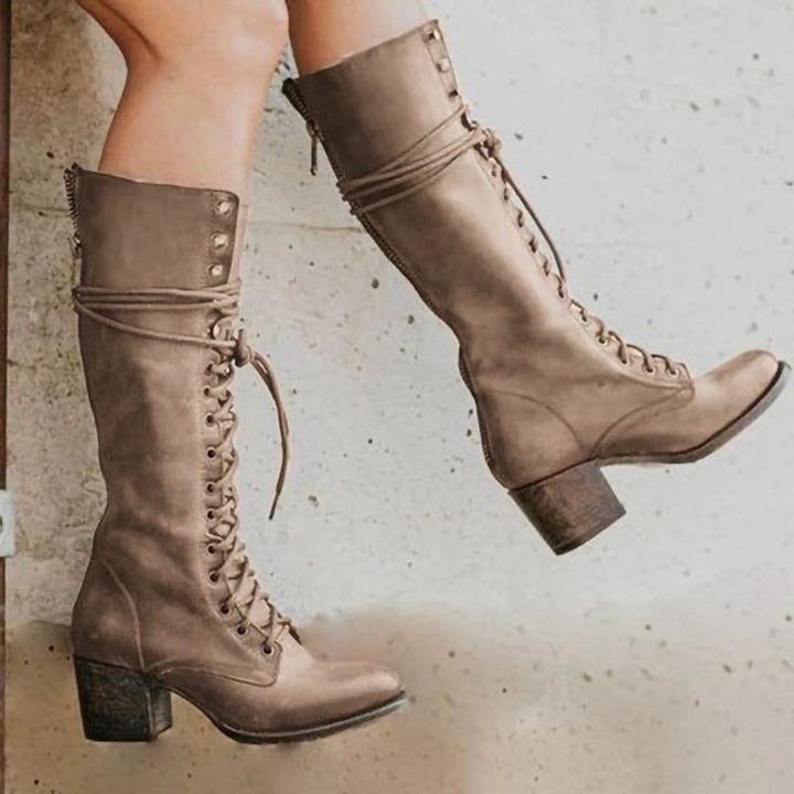 Jean | Cozy Lace-Up Knee High Boots with Block Heel