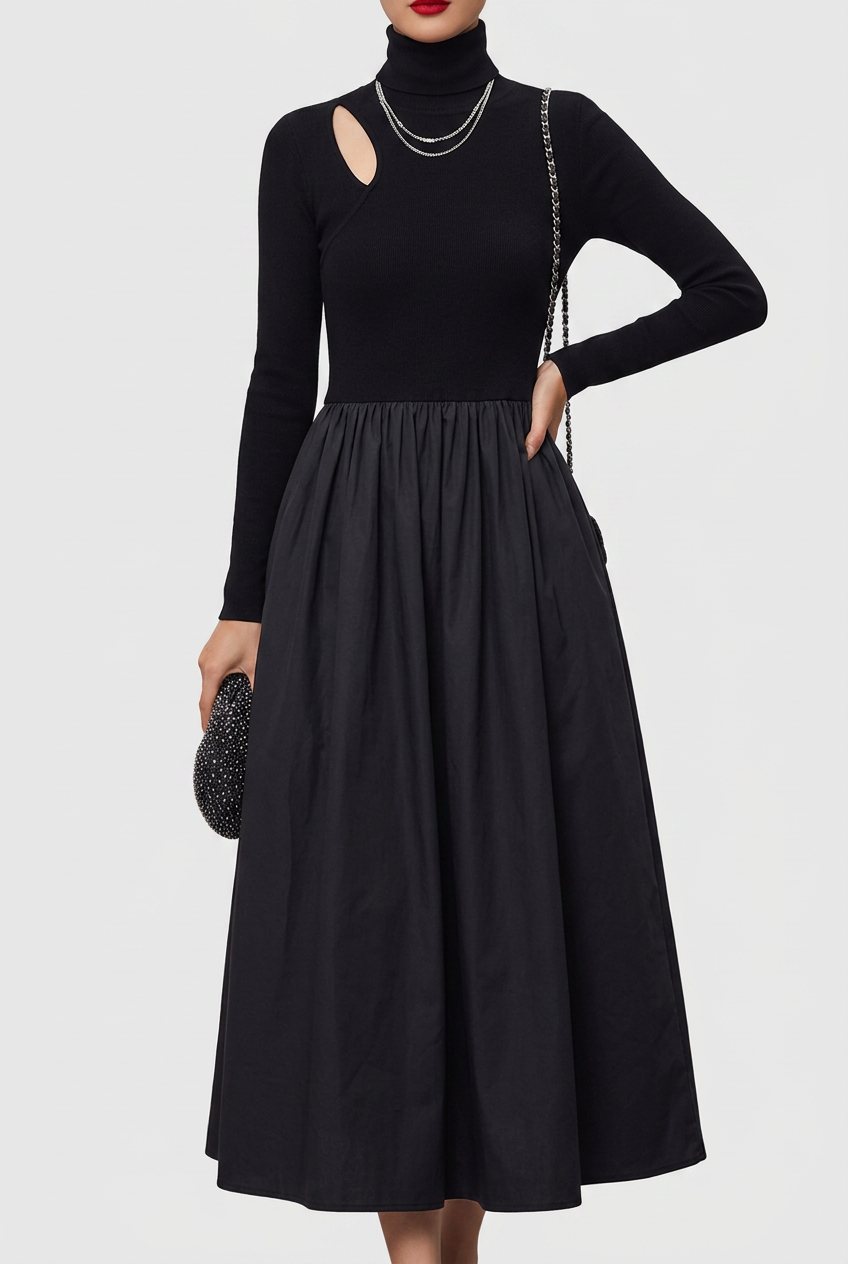 Jean | Graceful Cut-Out Knit Fall Wedding Guest Midi Dress
