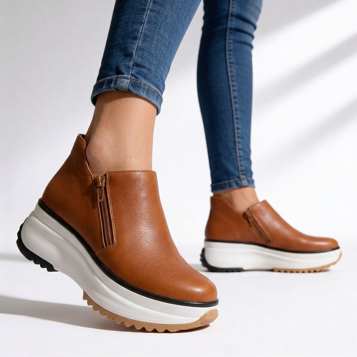 Jean | Polished Side Zip Platform Ankle Boots