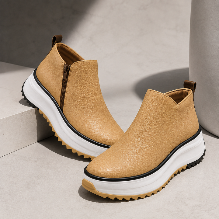 Jean | Polished Side Zip Platform Ankle Boots