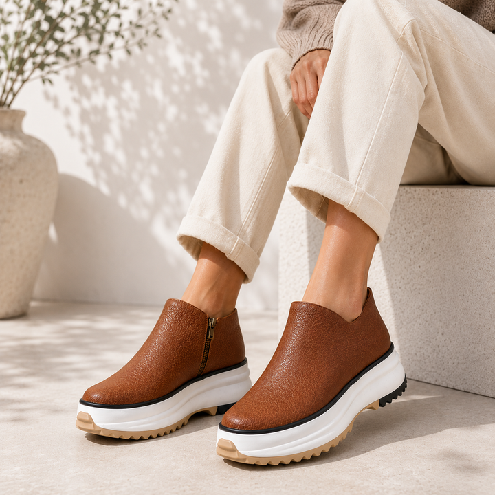 Jean | Polished Side Zip Platform Ankle Boots