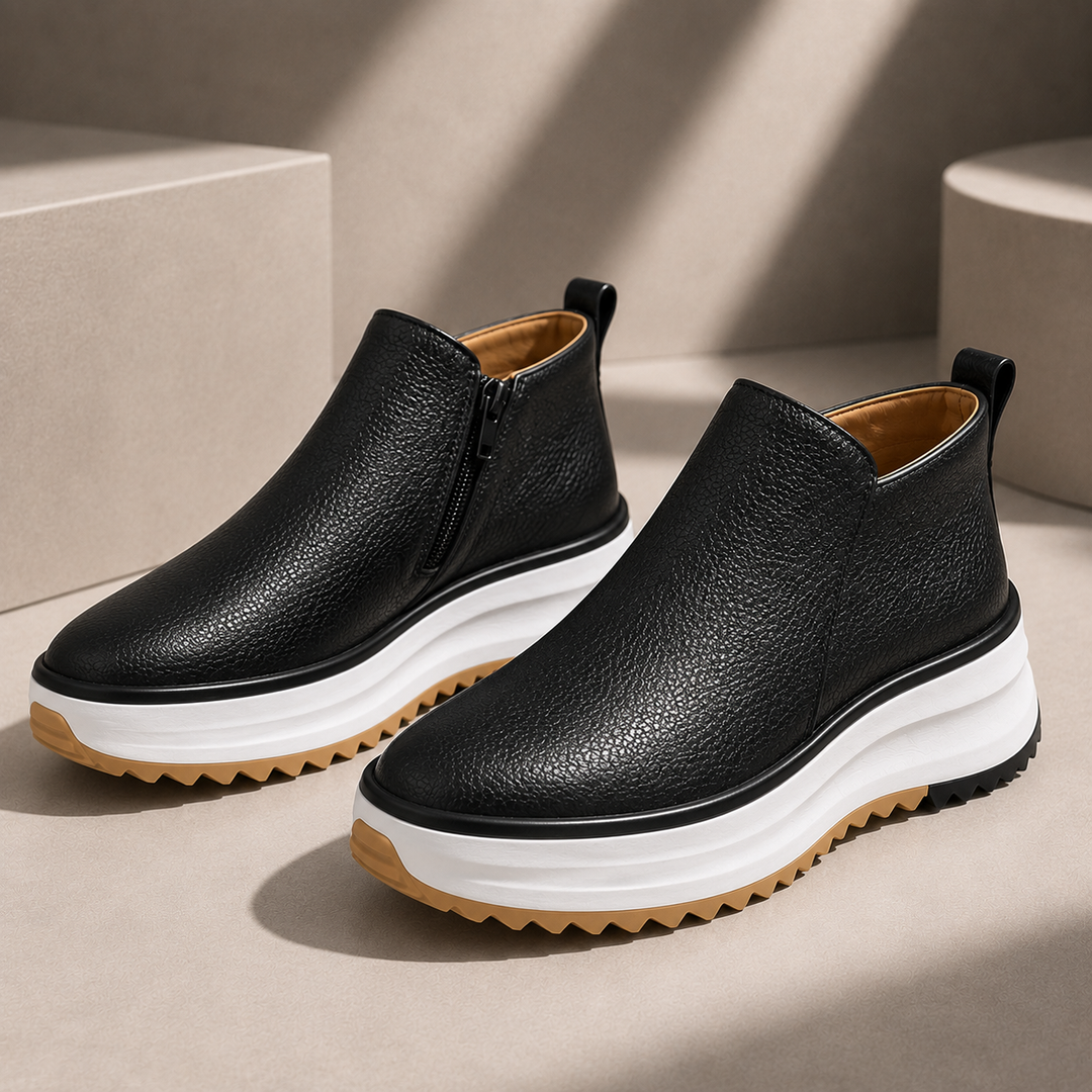 Jean | Polished Side Zip Platform Ankle Boots