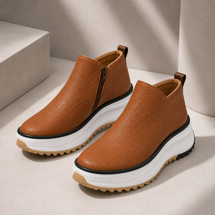 Jean | Polished Side Zip Platform Ankle Boots