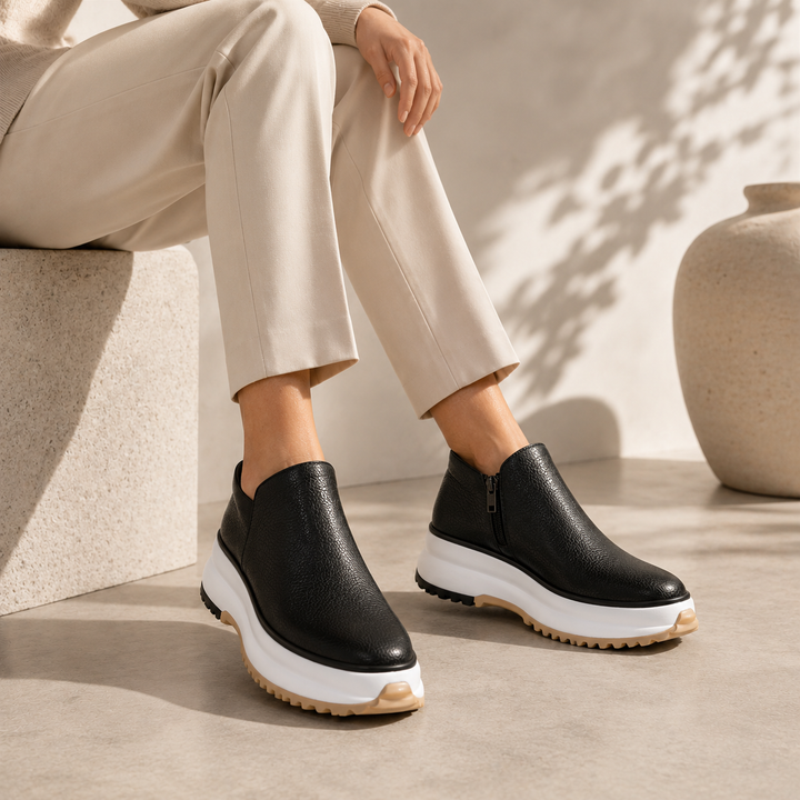 Jean | Polished Side Zip Platform Ankle Boots