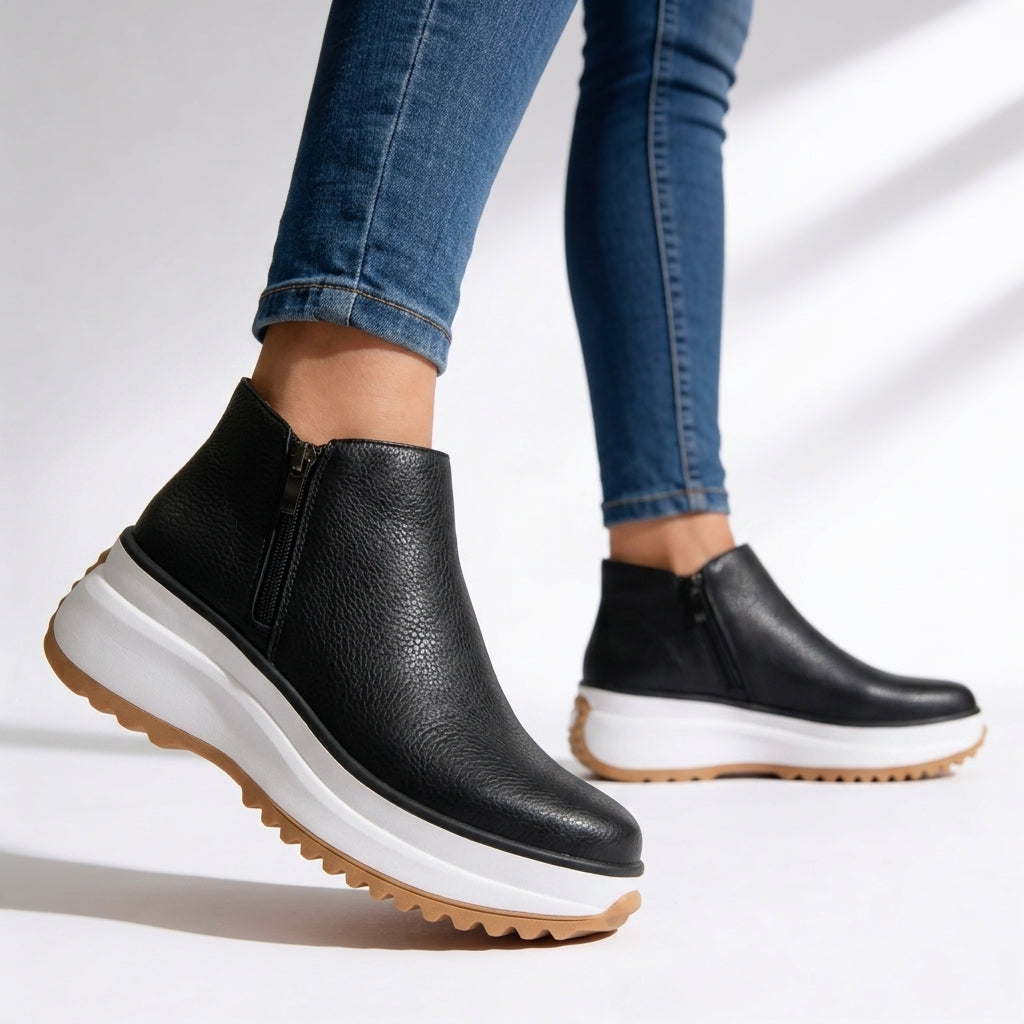 Jean | Polished Side Zip Platform Ankle Boots
