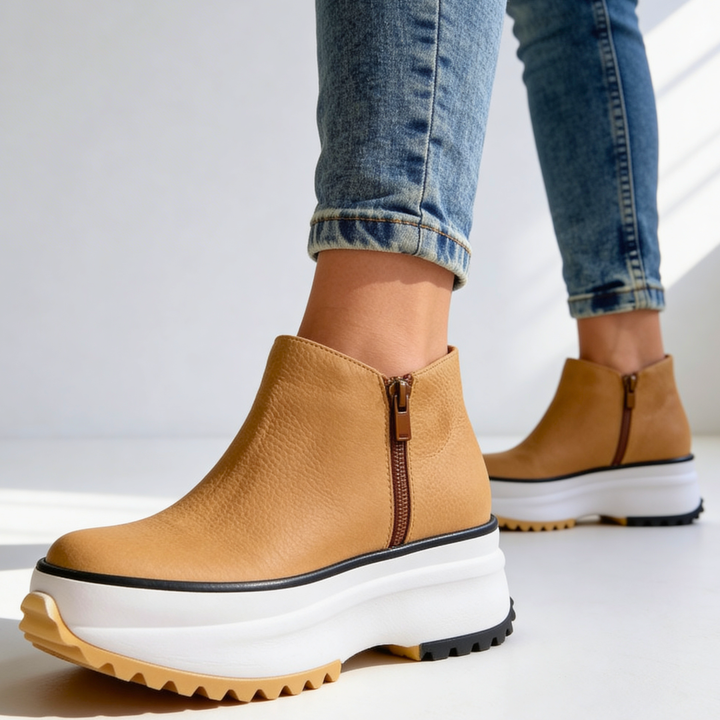 Jean | Polished Side Zip Platform Ankle Boots
