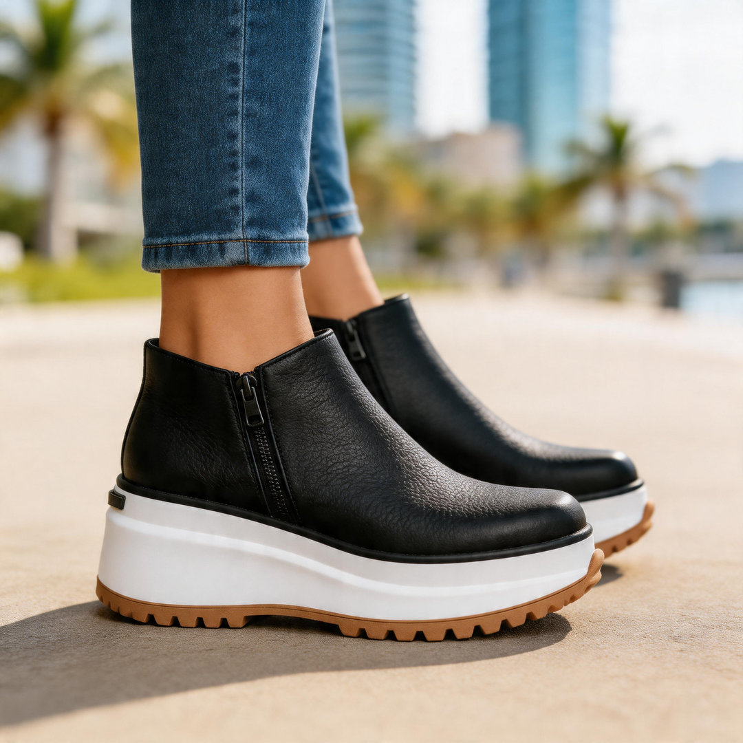 Jean | Polished Side Zip Platform Ankle Boots