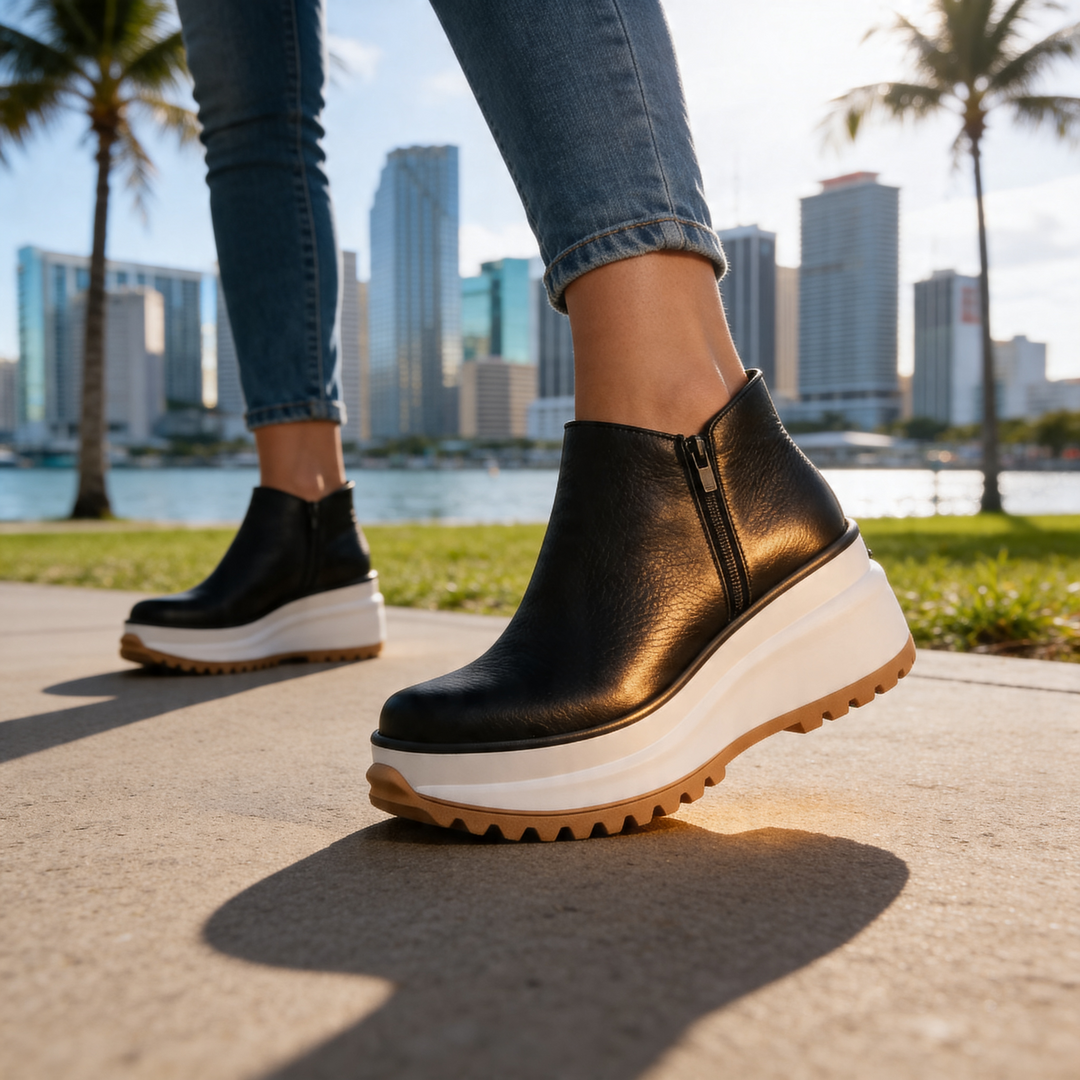 Jean | Polished Side Zip Platform Ankle Boots