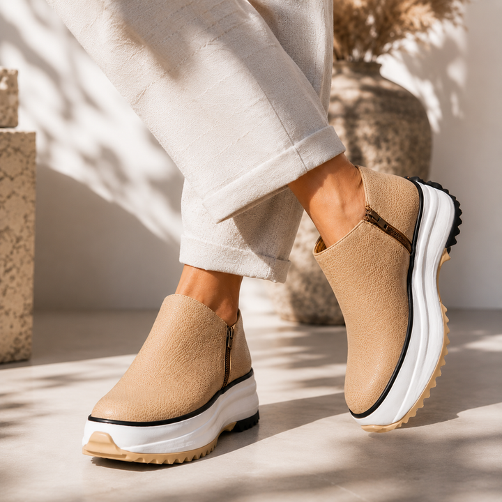 Jean | Polished Side Zip Platform Ankle Boots