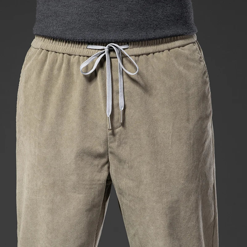 Jeffrey | Stylish Straight Leg Drawstring Corduroy Pants