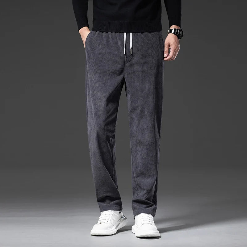 Jeffrey | Stylish Straight Leg Drawstring Corduroy Pants