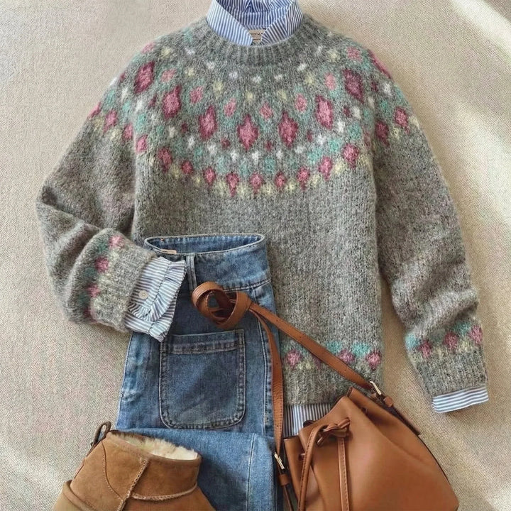 Jennifer | Cozy Fair Isle Long Sleeve Pullover Sweater