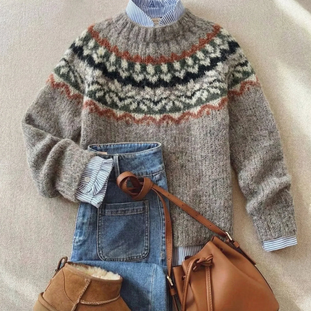 Jennifer | Cozy Fair Isle Long Sleeve Pullover Sweater