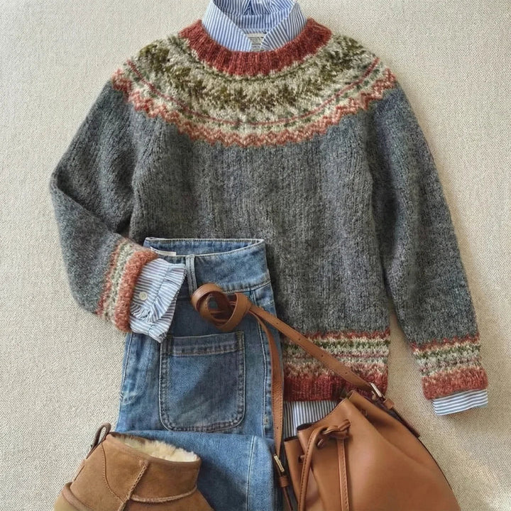 Jennifer | Cozy Fair Isle Long Sleeve Pullover Sweater