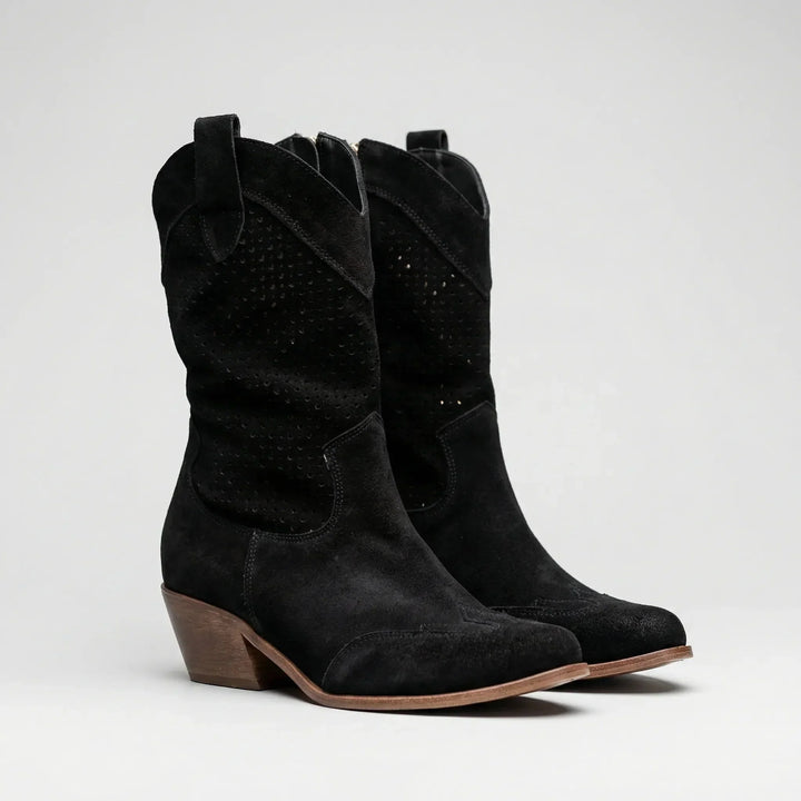 Jessica | Classic Perforated Mid-Calf Western Cowboy Boots