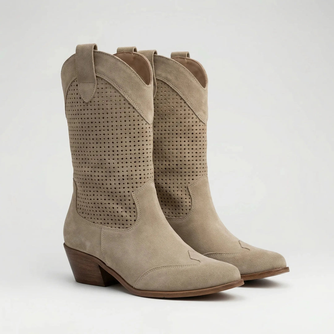 Jessica | Classic Perforated Mid-Calf Western Cowboy Boots