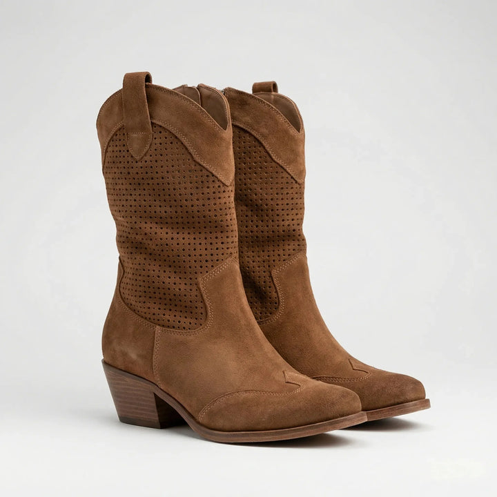 Jessica | Classic Perforated Mid-Calf Western Cowboy Boots