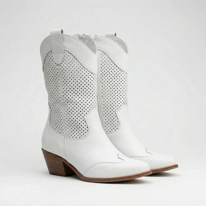 Jessica | Classic Perforated Mid-Calf Western Cowboy Boots