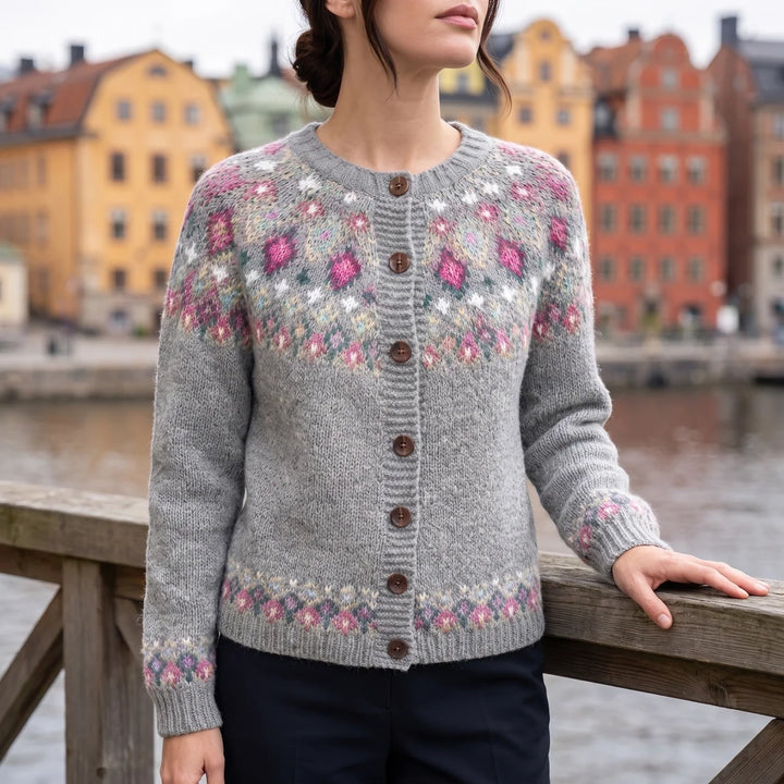 Jessica | Effortless Fair Isle Cardigan Womens Button Front Sweater