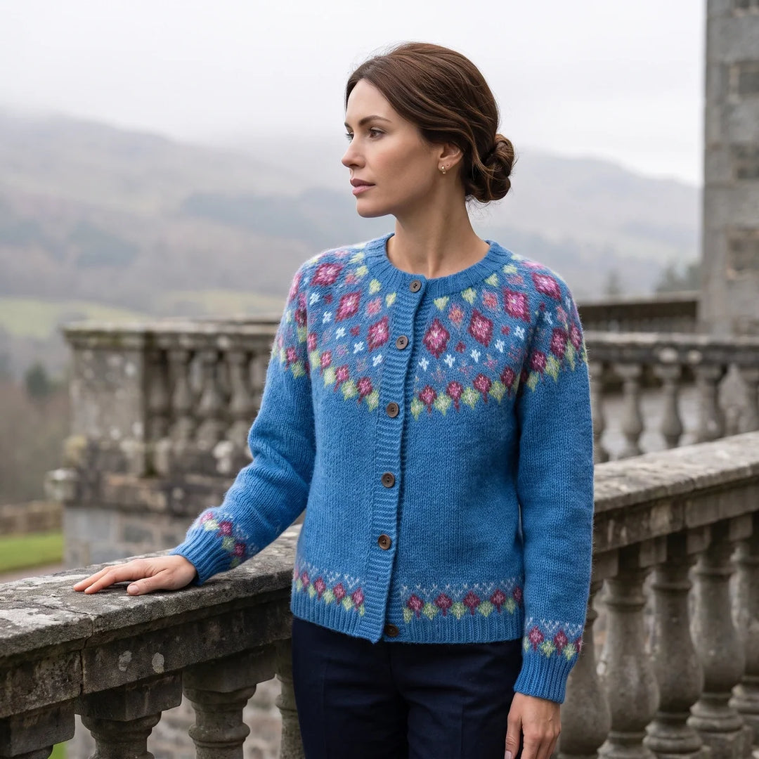 Jessica | Effortless Fair Isle Cardigan Womens Button Front Sweater
