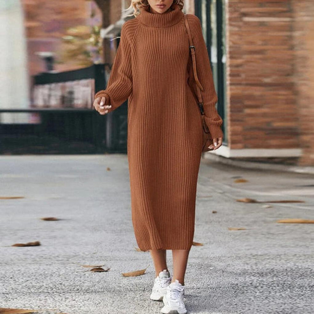 Jessica | Elegant Ribbed Turtleneck Midi Sweater Dress