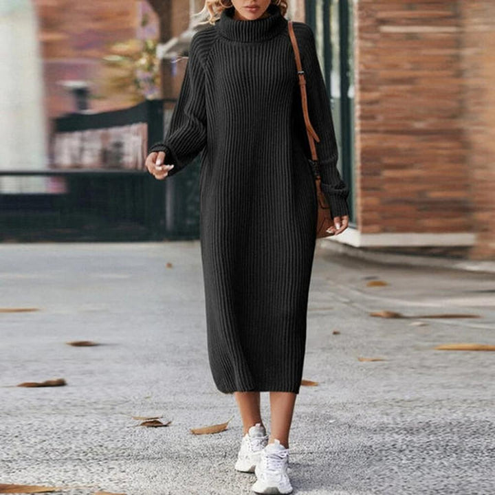 Jessica | Elegant Ribbed Turtleneck Midi Sweater Dress