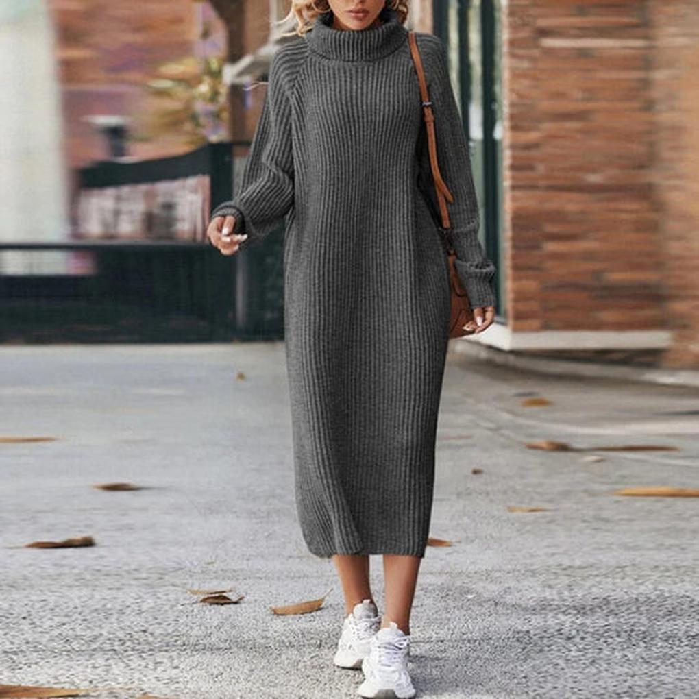 Jessica | Elegant Ribbed Turtleneck Midi Sweater Dress