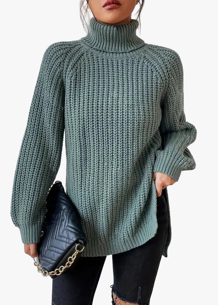 Jessica | Elegant Turtleneck Ribbed Knit Sweater with Raglan Sleeves