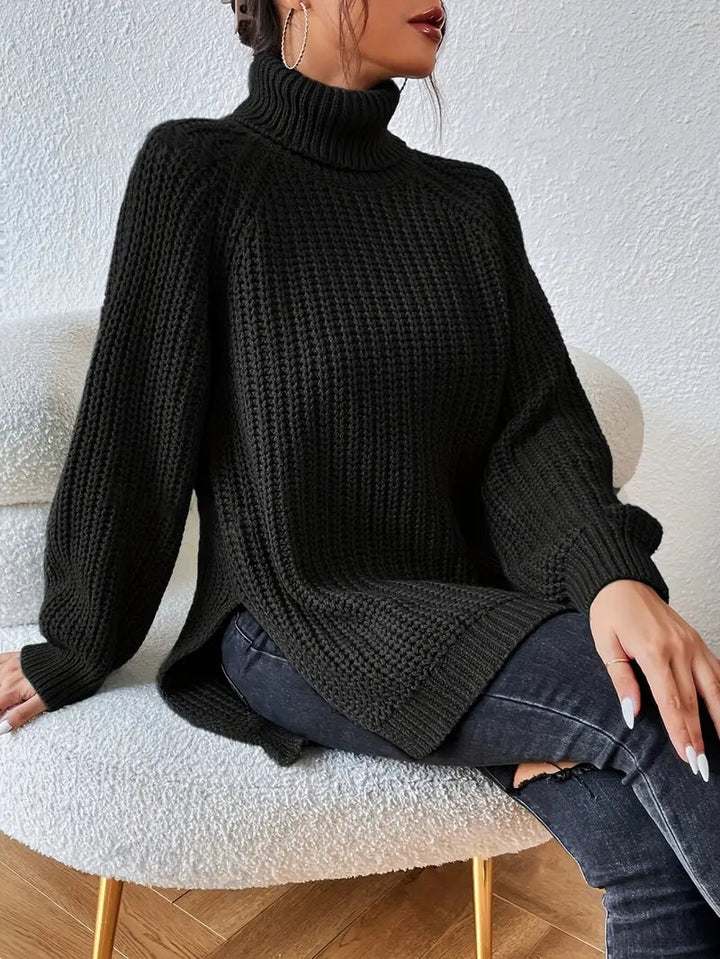 Jessica | Elegant Turtleneck Ribbed Knit Sweater with Raglan Sleeves