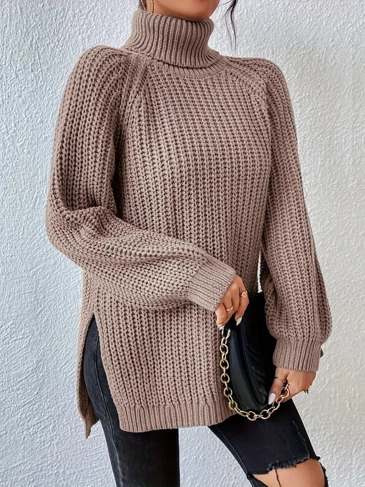 Jessica | Elegant Turtleneck Ribbed Knit Sweater with Raglan Sleeves