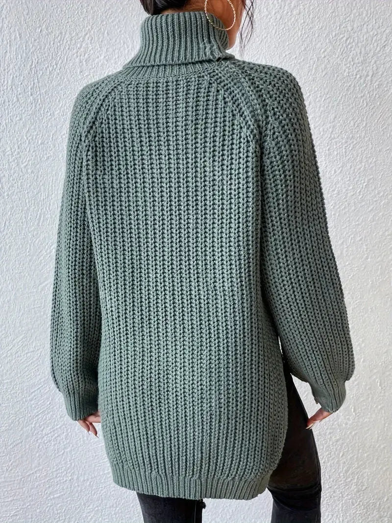 Jessica | Elegant Turtleneck Ribbed Knit Sweater with Raglan Sleeves