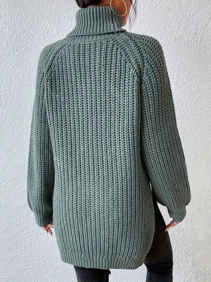 Jessica | Elegant Turtleneck Ribbed Knit Sweater with Raglan Sleeves