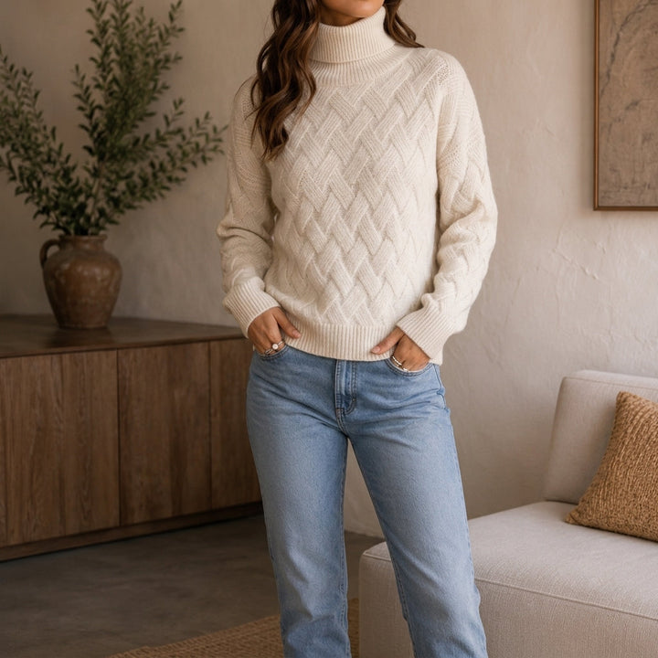 Jessica | Polished Diamond Knit Turtleneck Sweater