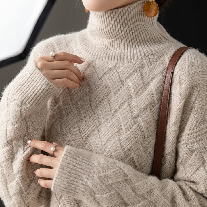 Jessica | Polished Diamond Knit Turtleneck Sweater