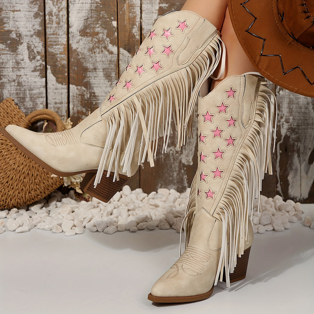 Jessica | Refined Fringe Star Western Knee High Boots