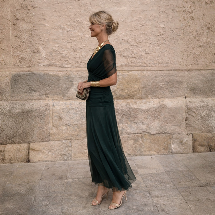 Jessica | Timeless Draped V-Neck Fall Wedding Guest Maxi Dress