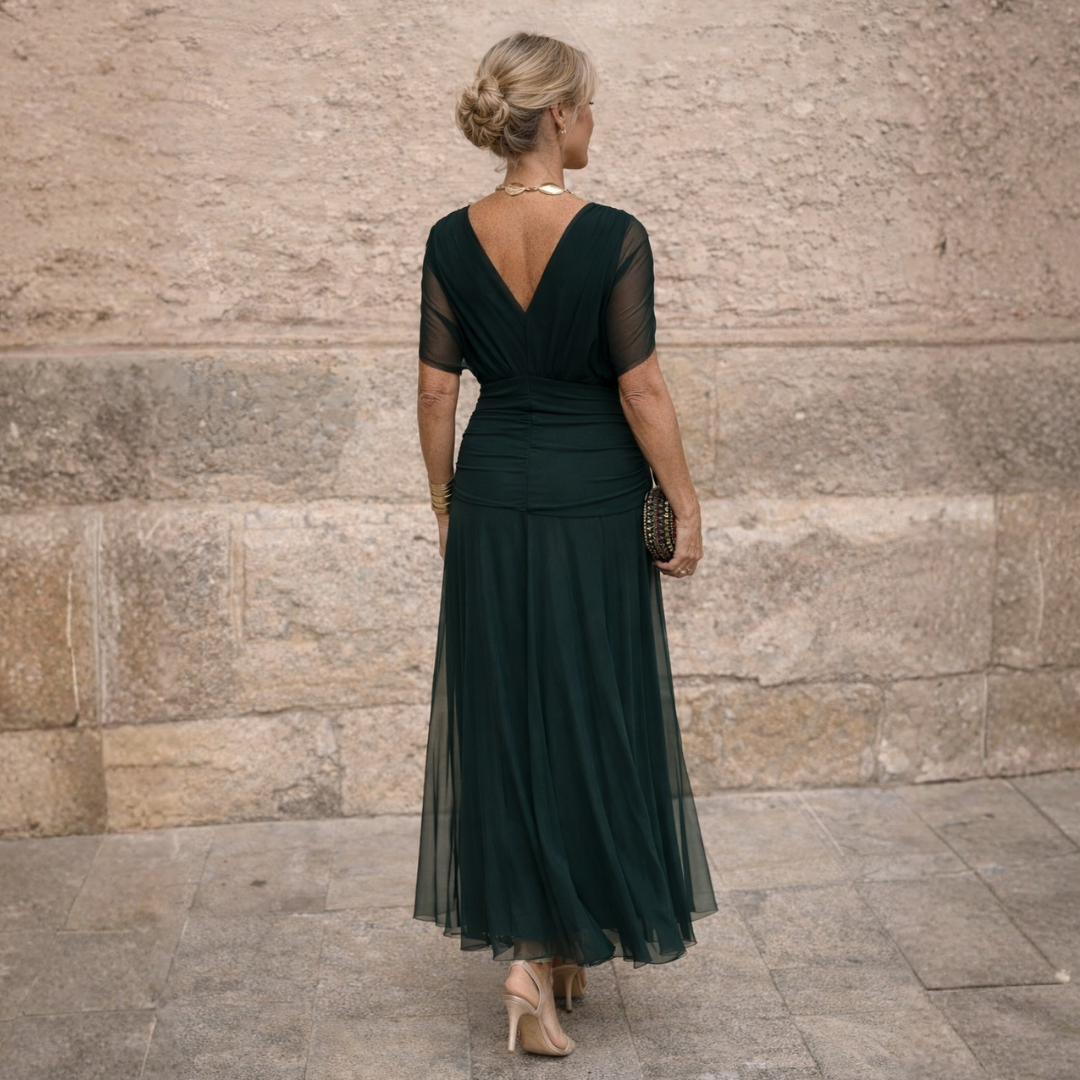 Jessica | Timeless Draped V-Neck Fall Wedding Guest Maxi Dress