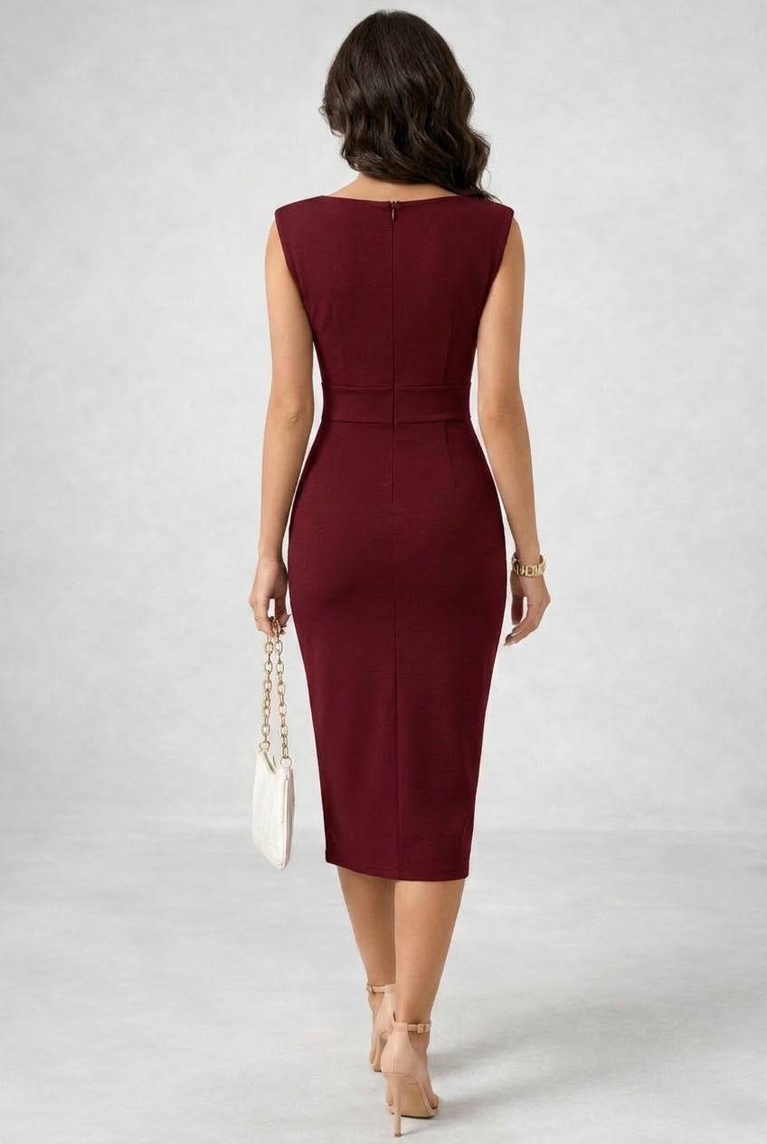 Joan | Effortless Cowl Neck Fall Wedding Guest Dress with Bodycon Midi Fit