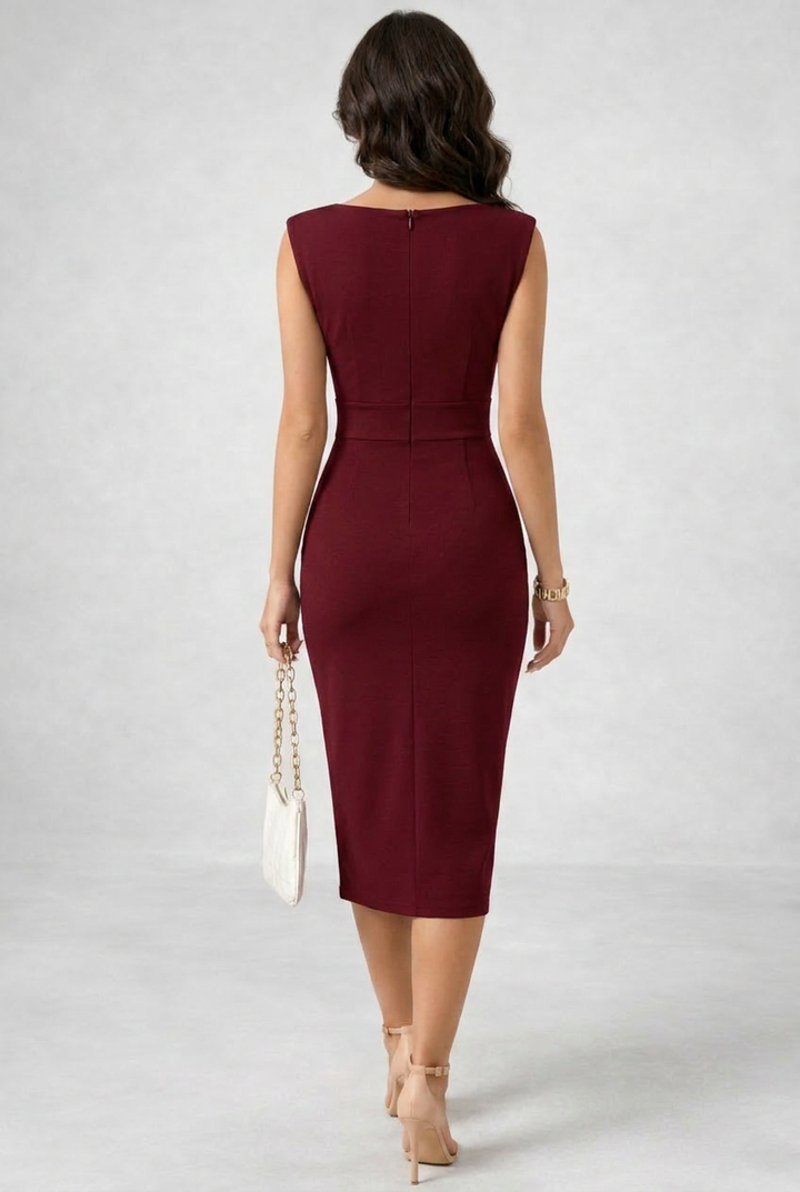Joan | Effortless Cowl Neck Fall Wedding Guest Dress with Bodycon Midi Fit