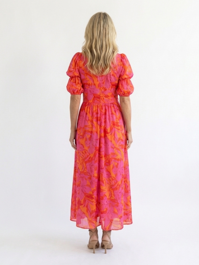 Joan | Effortless Floral V-Neck Fall Wedding Guest Midi Dress