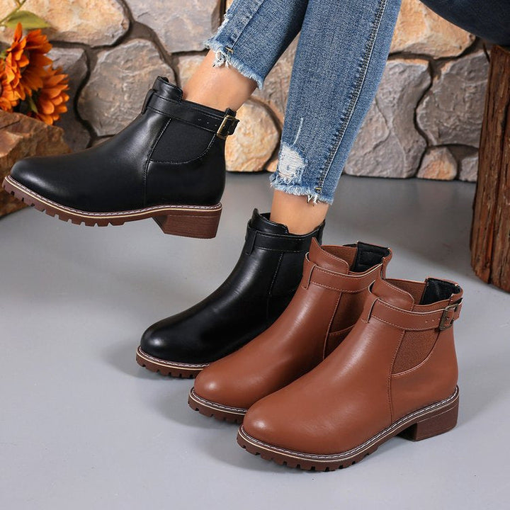 Joan | Elegant Buckle Strap Chelsea Boots with Chunky Sole