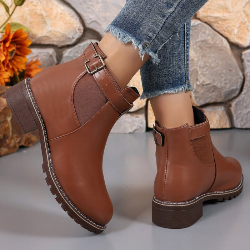 Joan | Elegant Buckle Strap Chelsea Boots with Chunky Sole