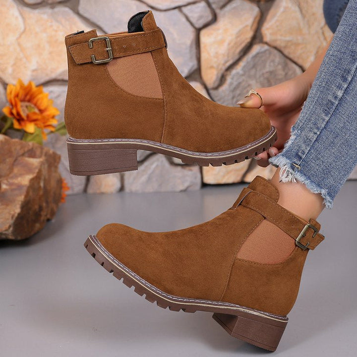 Joan | Elegant Buckle Strap Chelsea Boots with Chunky Sole
