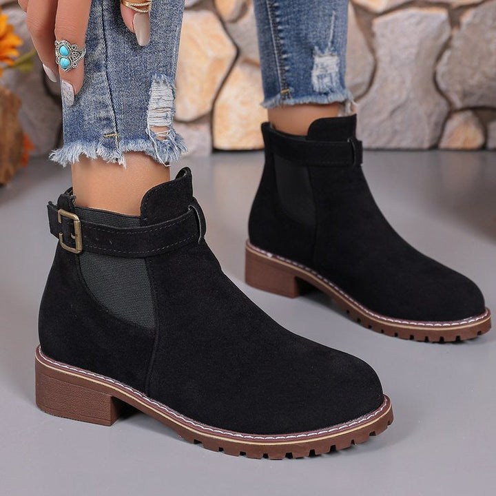 Joan | Elegant Buckle Strap Chelsea Boots with Chunky Sole