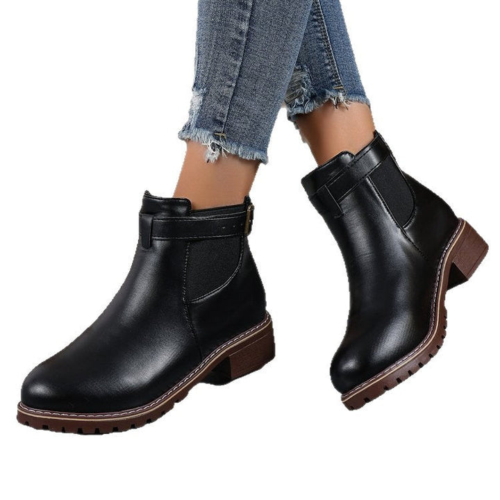 Joan | Elegant Buckle Strap Chelsea Boots with Chunky Sole