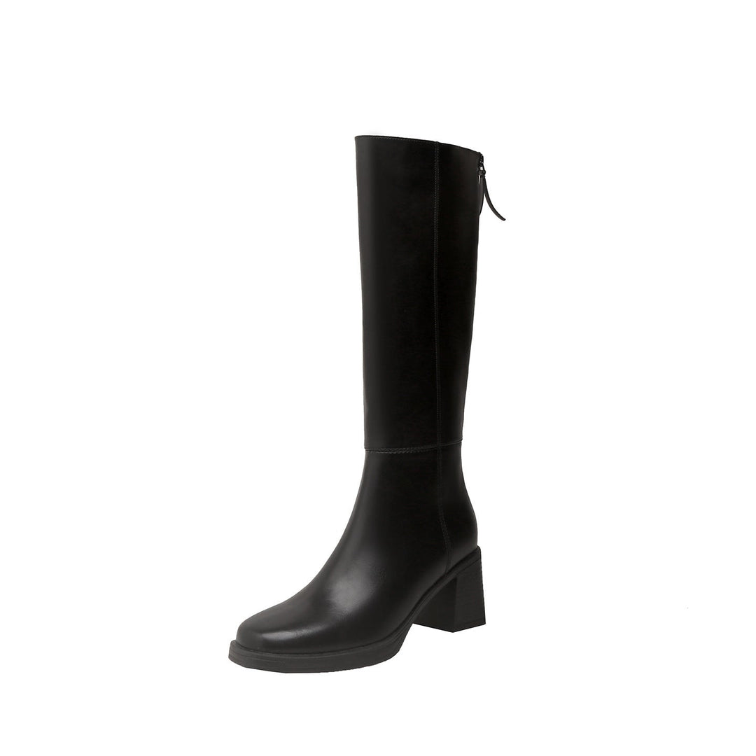 Joan | Polished Wide Calf Knee-High Block Heel Boots