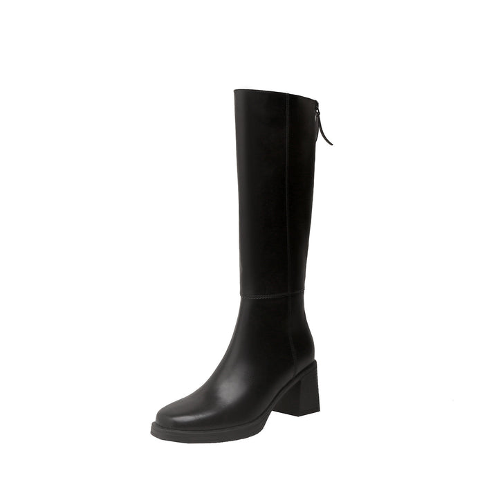 Joan | Polished Wide Calf Knee-High Block Heel Boots